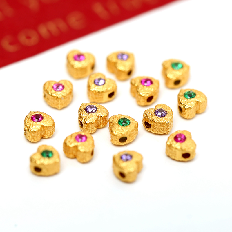 银古法金锤纹爱心镶钻隔珠