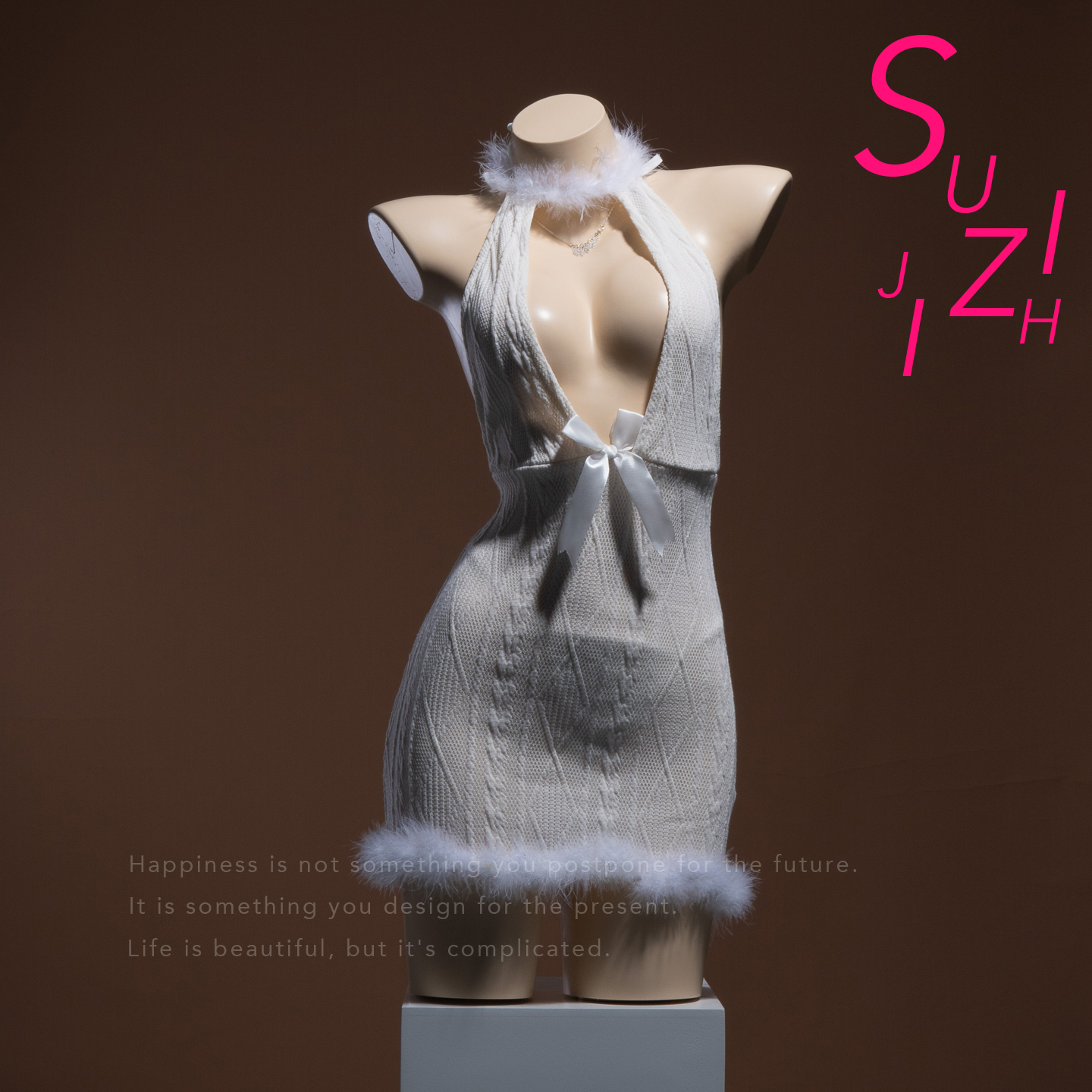 素织集 柔美的月光·针织性感连衣裙女深V露背紧身包裙约会战袍