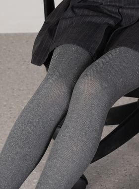 银色彩条灰色连裤袜女秋冬季连体袜裤可外穿螺纹显瘦微透打底袜子