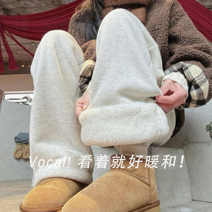 小个子阔腿裤 羊羔绒加绒运动裤 东北外穿宽松卫裤 加厚棉裤 女秋冬季