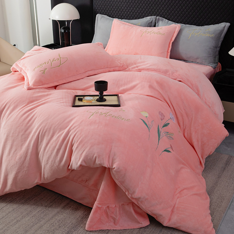 A类牛奶绒四件套双面绒加厚保暖宿舍法莱绒床单被套家用床上用品