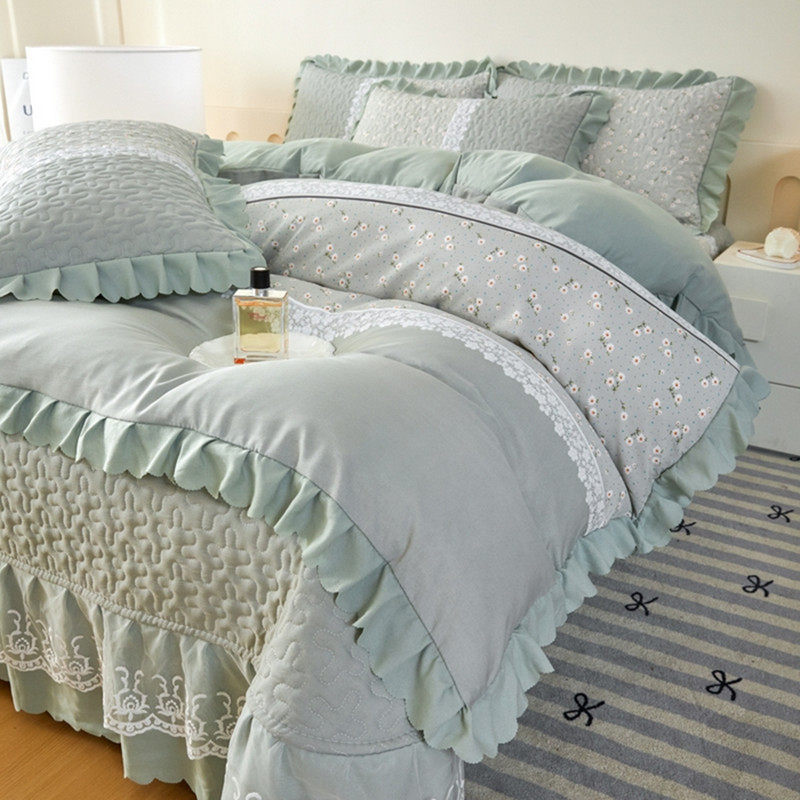 a类夏被床盖四件套水洗双层纱棉麻被套空调被夏季夏凉被床盖4件套