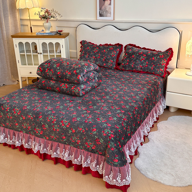 A类冬季加厚牛奶绒床盖四件套双面绒法兰绒珊瑚绒被套床单三件套