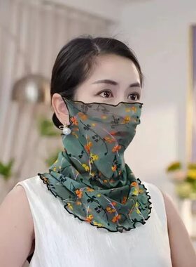 金丝挂耳围脖女春夏百搭防晒脖套多功能护颈面纱罩百变套头小丝巾