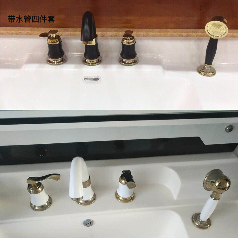 铜分体式双把三孔面盆龙头冷热洗脸盆洗手盆四孔四件套旋转水龙头