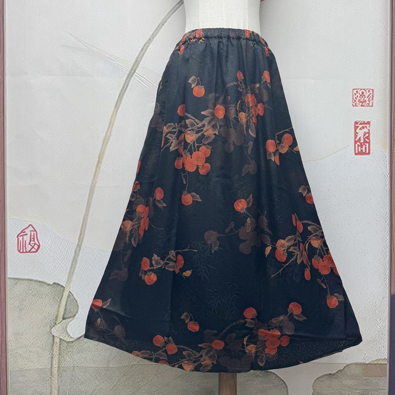 真丝桑蚕丝香云纱花罗半身裙女2025新款夏季高腰显瘦中长款裙子