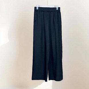 真丝桑蚕丝双绉花苞腰直筒休闲裤女新款夏季百搭