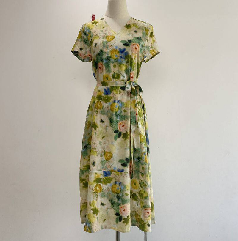 新款商场专柜正品加厚真丝桑蚕丝莫奈风法式优雅收腰显瘦连衣裙