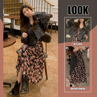 ootd穿搭一整套牛仔外套连衣裙子两件套装 女装 日2026新款 深秋冬装