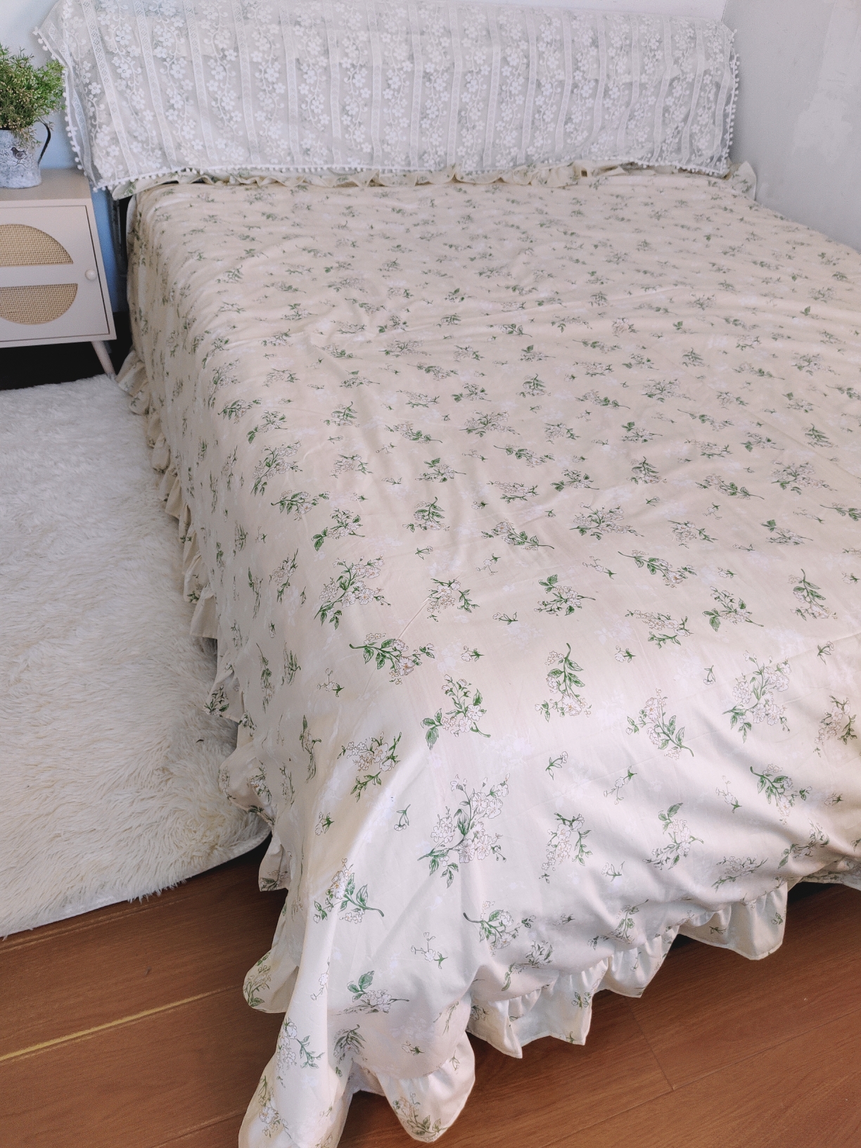 全棉花朵花边床单碎花床盖 高支纯棉韩版荷叶公主风清新亲肤被单