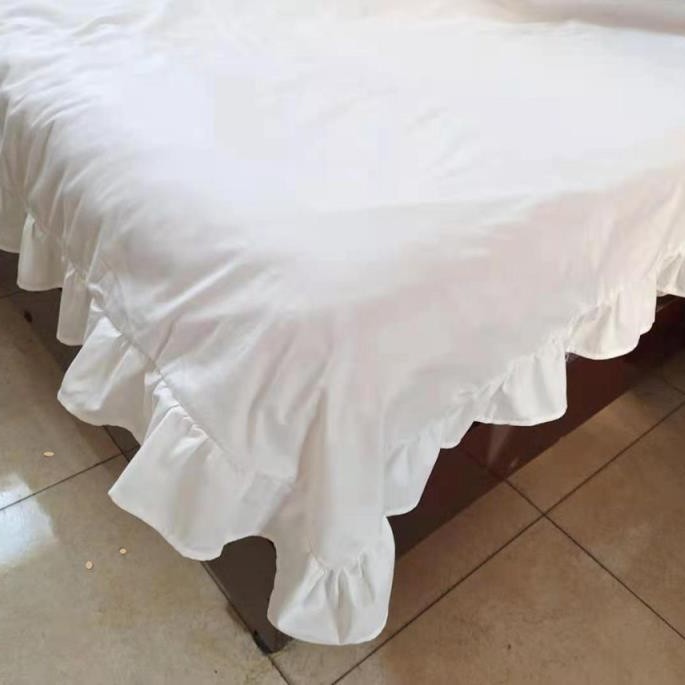 全棉纯色花边高支韩版荷叶床单