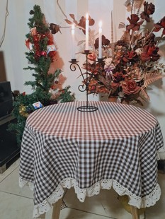 棉麻咖啡格子餐桌布小方格茶几布长方形棉花边网红加厚 北欧日式