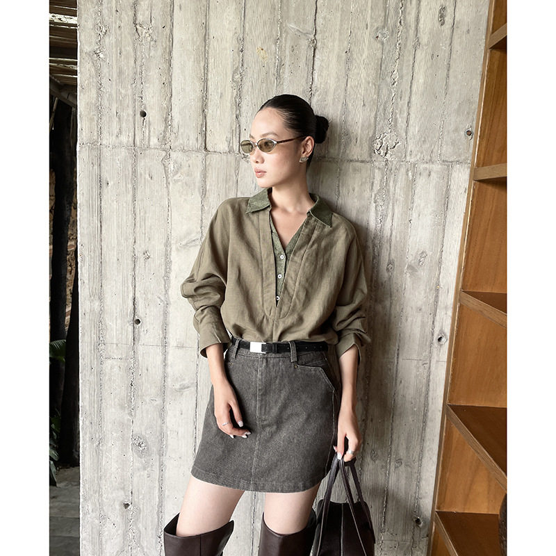 翻领莱赛尔松弛感叠穿港味衬衣