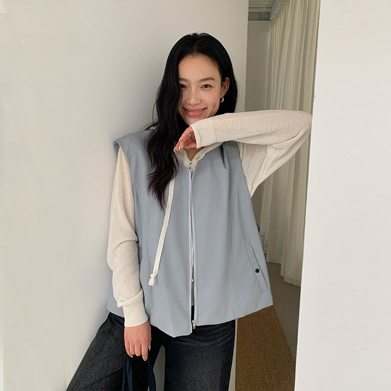 MOXI春季2026新款韩版圆领无袖马甲外套女高级感女式夹克坎肩上衣