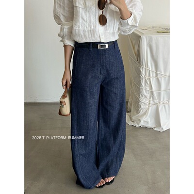 棉麻舒适显瘦垂感阔腿牛仔裤长裤