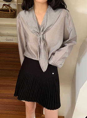 MOXI 2026春季新款韩系极简风天丝衬衫小衫披肩两件套亲肤衬衣女