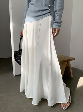 FONE韩系气质氛围感白色高腰半身裙显瘦港风不挑人A字裙大摆伞裙