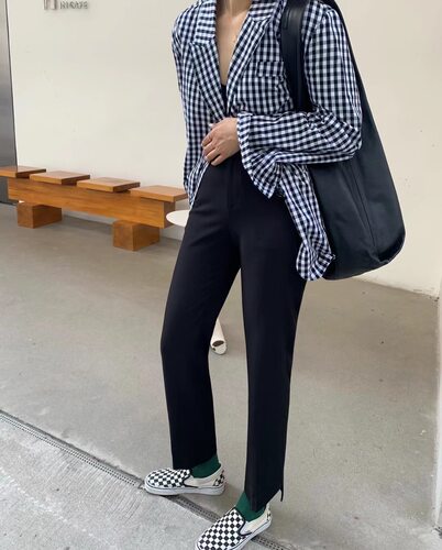 不规则设计感九分西装直筒裤女
