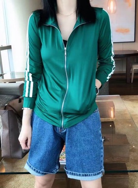 欧洲站薄款运动面膜牛奶丝外套防晒服上衣女绿色开衫2025夏季新款