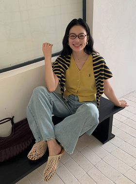 MOXI 春季2026新款休闲带条纹披肩韩系设计感无袖针织背心上衣女