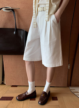 MOXI  2026春夏季新款韩系休闲裤女宽松直筒裤阔腿白色港风中裤子