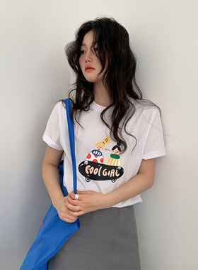 MOXI 2026春季新款韩系宽松短袖洋气港风T恤女ins风减龄白色上衣