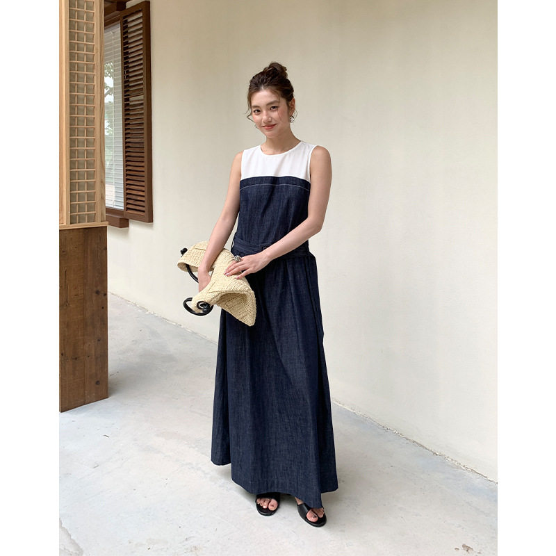 复古牛仔裙女夏配腰带假两件通勤