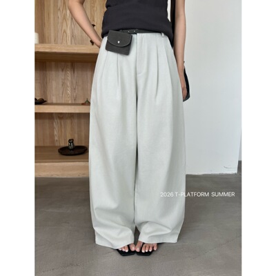 T-PLATFORM 2026夏季极简老钱风显瘦垂感阔腿休闲裤天丝棉83029-1