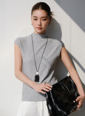 FONE春季2026极简风灰色无袖针织衫女前后两穿扭结设计感港味上衣