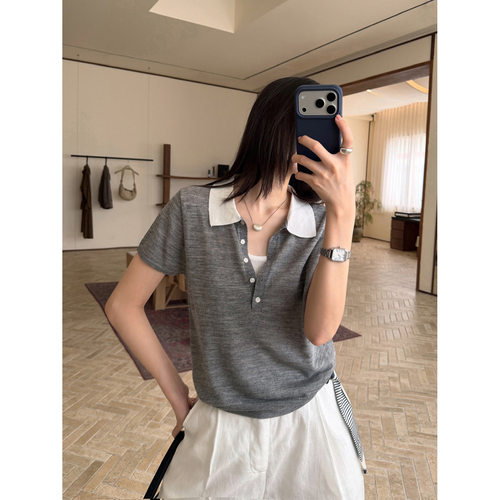 夏款POLO衫上衣拼色假两件透气