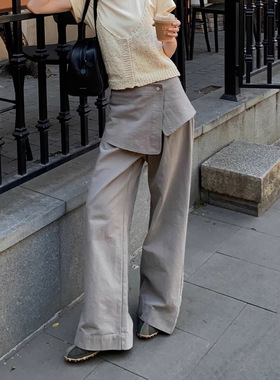TTOO VOUIS春季新款百搭按扣设计感围裙式屁帘宽松阔腿拖地休闲裤