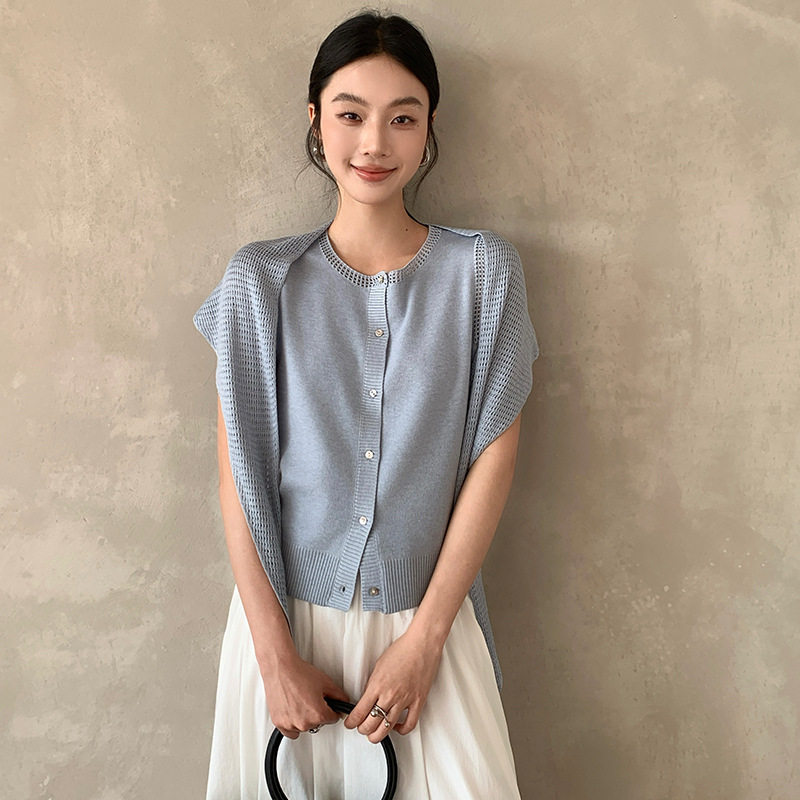无袖针织背心镂空披肩两件套女