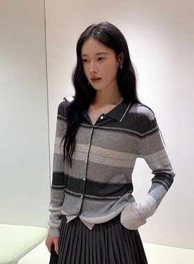 MOXI 春季2026年新款翻领撞色拼接设计感港风韩系针织衫开衫上衣