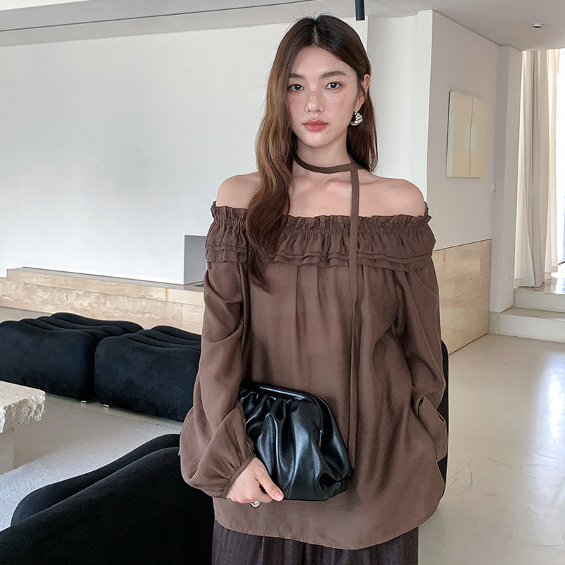 衬衫女气质木耳边长袖显瘦上衣