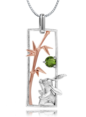 银镀白金镶绿透辉石项链国风竹兔意境设计精致优雅美时尚文艺吸睛