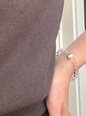 S925纯银韩国设计高级感简约银饰品车花珠透明水晶手链叠戴百搭