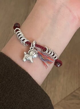 S925纯银盘缠马上有钱红色手绳手链女简约新中式国风设计高级感