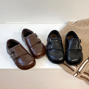 儿童皮鞋2025秋冬季新款女童英伦黑色单鞋复古加绒男童二棉鞋宝宝