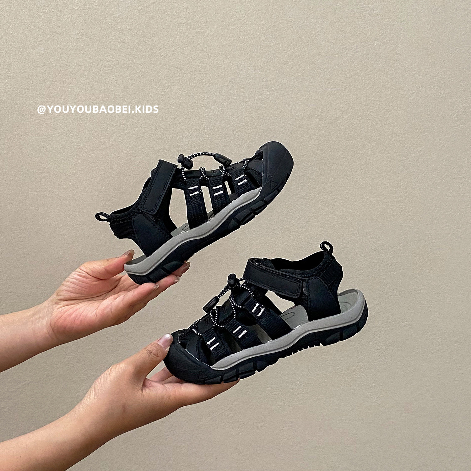 男童包头凉鞋夏季镂空户外沙滩鞋黑色百搭女童运动休闲防滑中大童