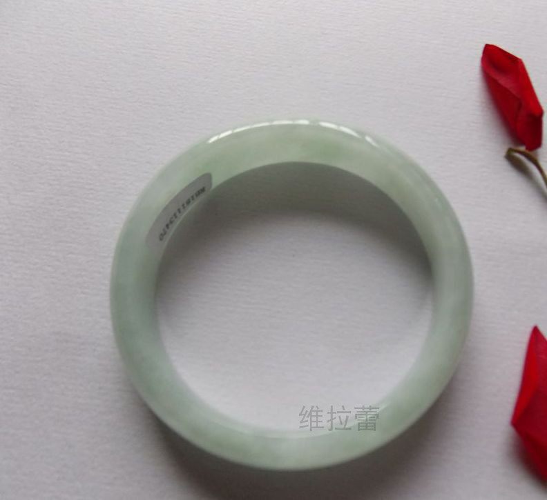 纯天然翡翠A货手镯糯种豆色玉镯子翡翠手镯圈口55-13-7