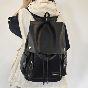 男士双肩包ins潮牌休闲PU背包大容量旅行包男款高中生大学生书包