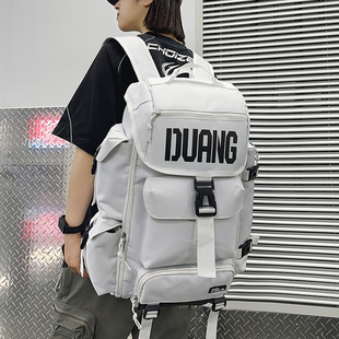 潮牌双肩包男款 运动背包大容量短途旅行登山包女学生书包 机能工装