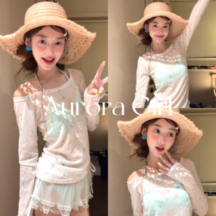 比基尼泳衣蕾丝屁帘套装 女夏季 玩水 罩衫 泰国星星印花休闲薄款