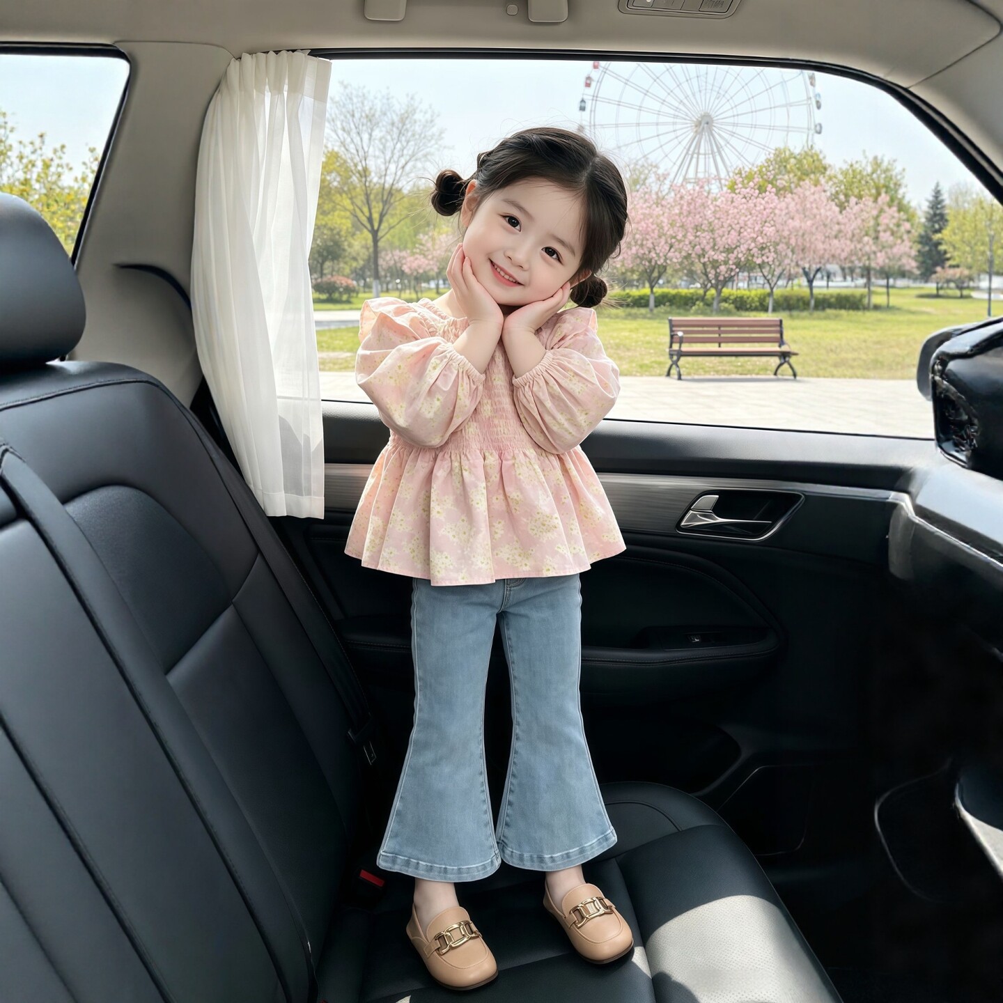 女童套装2026春秋新款儿童好看碎花长袖衬衫女宝宝可爱牛仔喇叭裤