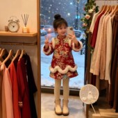 女童秋冬加厚年服旗袍裙2025秋冬季 新款 儿童保暖兔子祥云拜年服