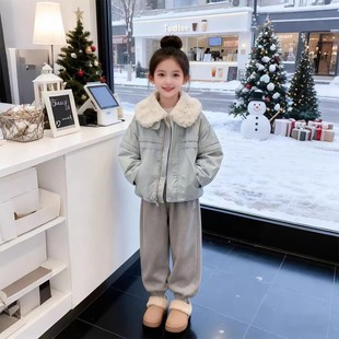 女童秋冬夹棉羊羔绒棉服2025年秋冬季新款儿童复古大毛领夹克外套