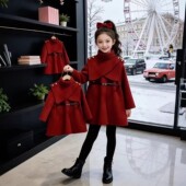 女童冬季 儿童加棉保暖大衣呢子斗篷潮 新款 加厚拜年服套装 2025冬季