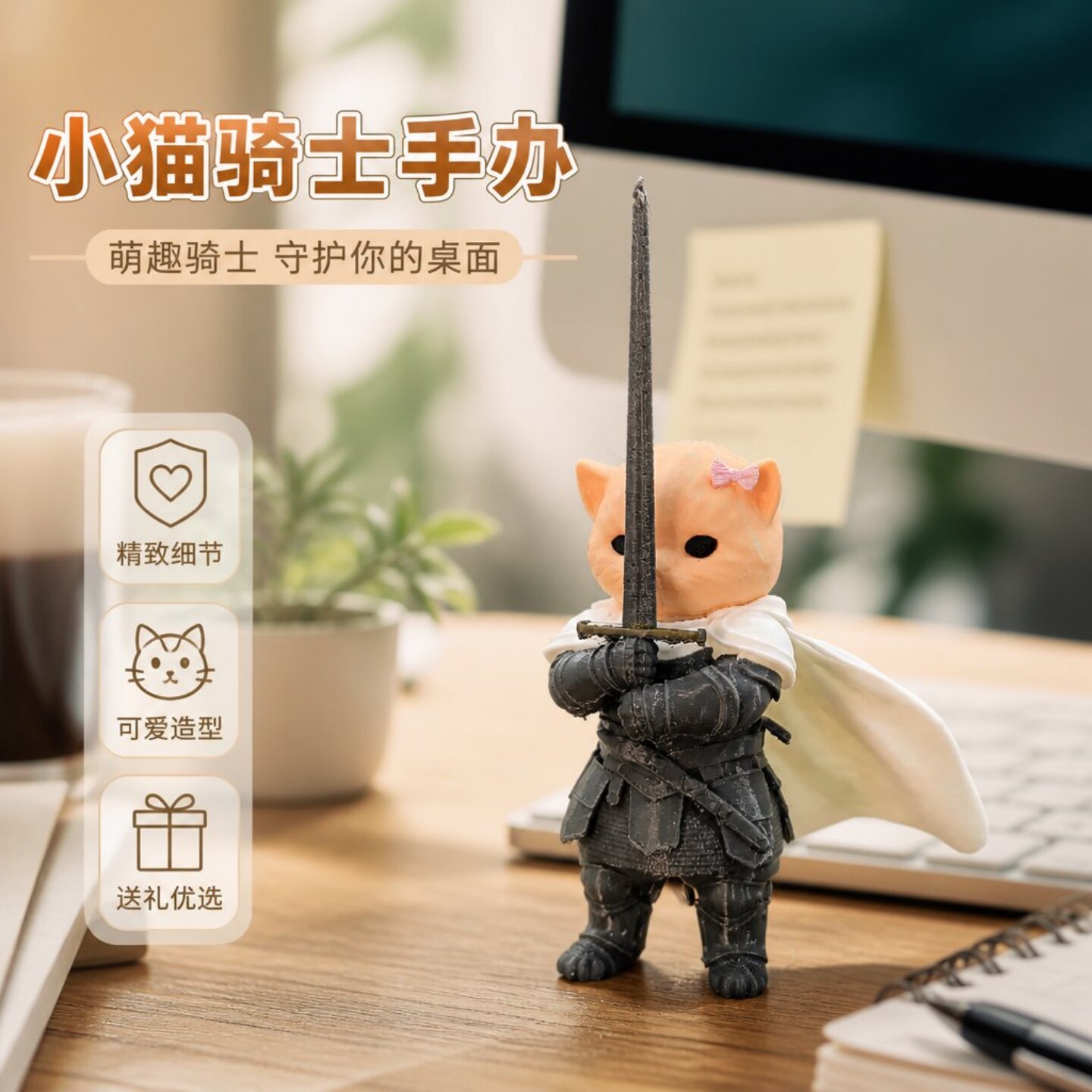 骑士小猫手办3D打印桌面摆件