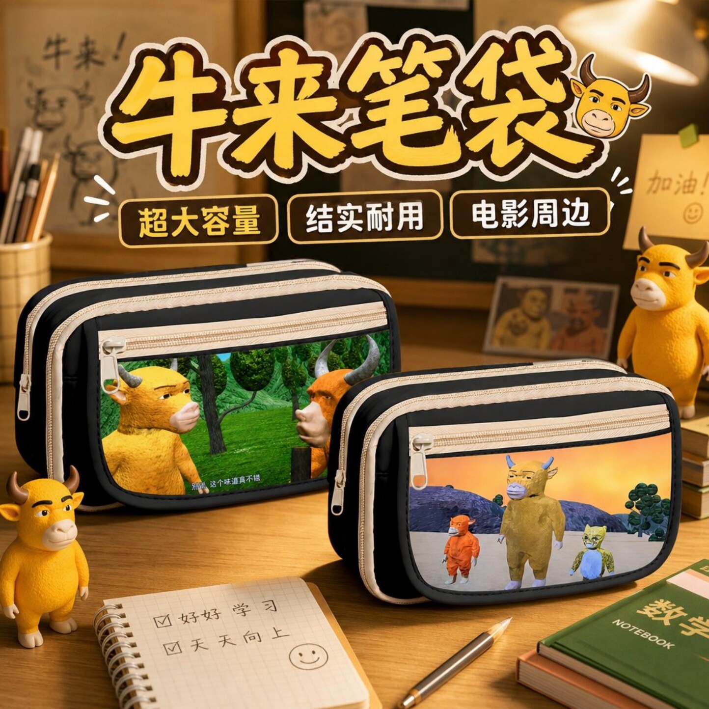 牛来笔袋大容量学生文具电影周边