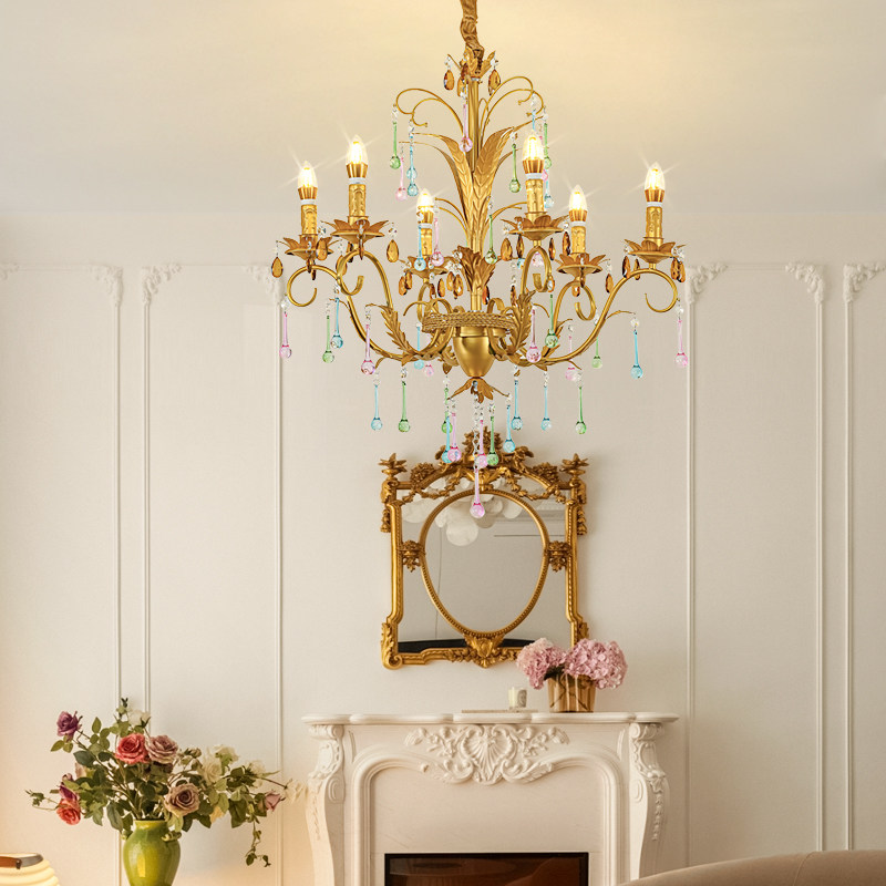 美苑法式水晶吊灯金色轻奢客厅吊灯餐厅灯水晶卧室灯铁艺水晶灯